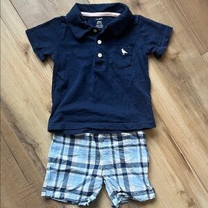 Carter’s Navy Polo Shirt and Plaid Shorts Set